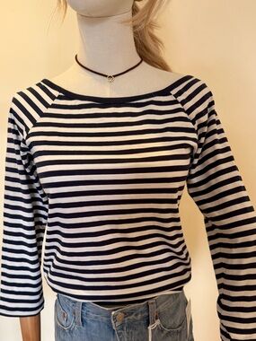 Nation LTD Navy and White Striped Boatneck Long Sleeve Top